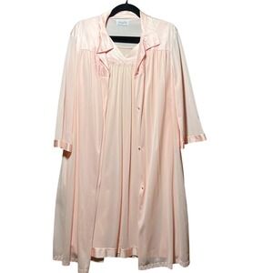 Vintage Vanity Fair Pink Peignoir Set Robe Nightgown Antron III Nylon Large L